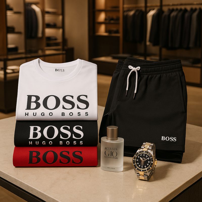 KIT PREMIUM HUGO BOSS: 3 CAMISAS + 2 BERMUDAS + PERFUME ACQUA DI GIÒ 100ML + ROLEX GMT-MASTER II - CIERRE DE LA TIENDA - ENVÍO GRATIS