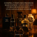 COMPRA 5 PERFUMES PREMIUM MASCULINOS Y LLÉVATE DE REGALO UN RELOJ ROLEX DAY-DATE Y UNAS GAFAS RAY-BAN AVIADOR - PRÉ BLACK FRIDAY - CIERRE DE LA TIENDA